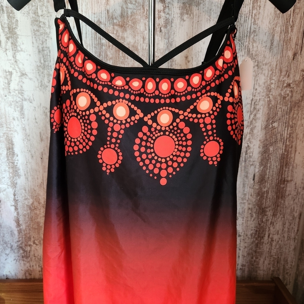 Stylish Black and Red Orange Women's Tankini Swimwear Tank Swimsuit Top Only